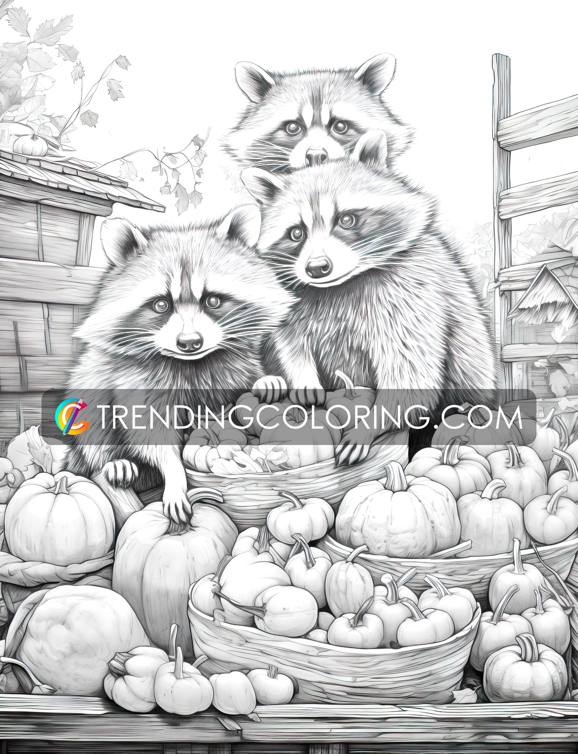 50 Autumn Critters Grayscale Coloring Pages - Instant Download - Printable PDF Dark/Light – preview 7