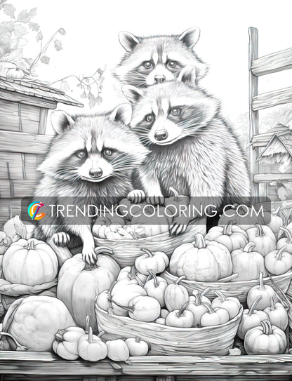 50 Autumn Critters Grayscale Coloring Pages - Instant Download - Printable PDF Dark/Light – preview 7