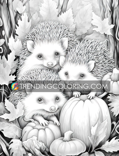 50 Autumn Critters Grayscale Coloring Pages - Instant Download - Printable PDF Dark/Light – preview 8