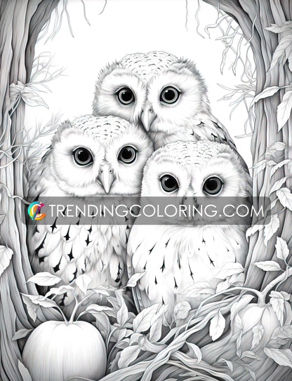 50 Autumn Critters Grayscale Coloring Pages - Instant Download - Printable PDF Dark/Light – preview 9