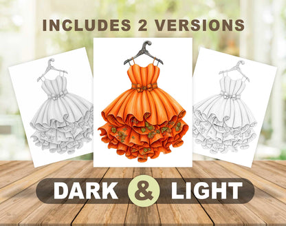 50 Autumn Dress Grayscale Coloring Pages - Instant Download - Printable PDF Dark/Light – preview 4