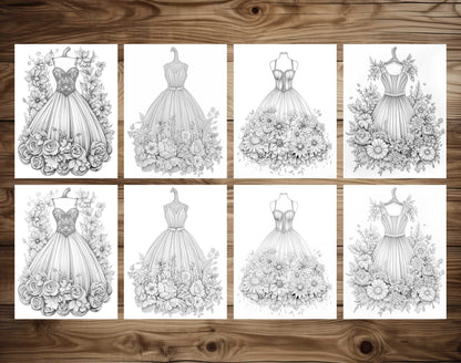 50 Autumn Dress Grayscale Coloring Pages - Instant Download - Printable PDF Dark/Light – preview 6