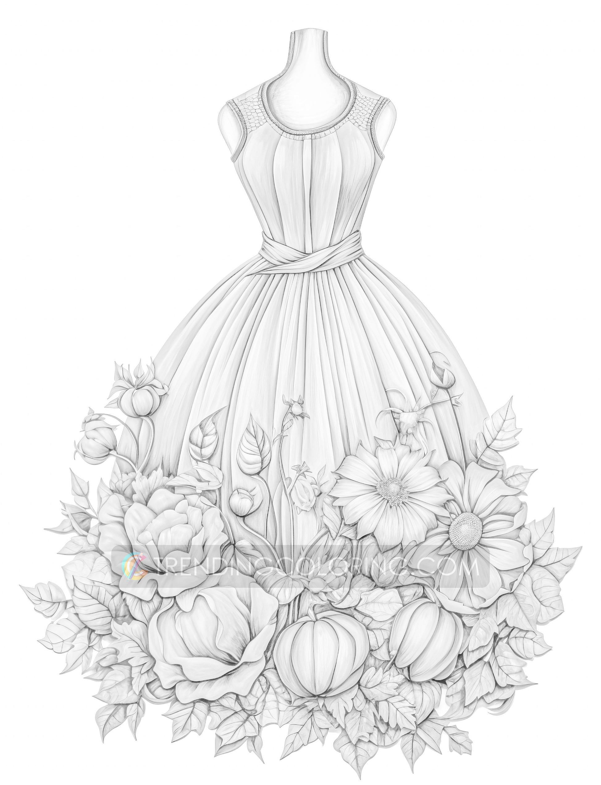 50 Autumn Dress Grayscale Coloring Pages