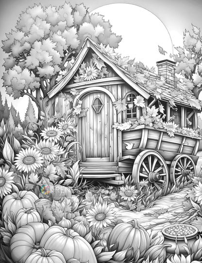 50 Autumn Farmland Grayscale Coloring Pages - Instant Download - Printable PDF Dark/Light – preview 10