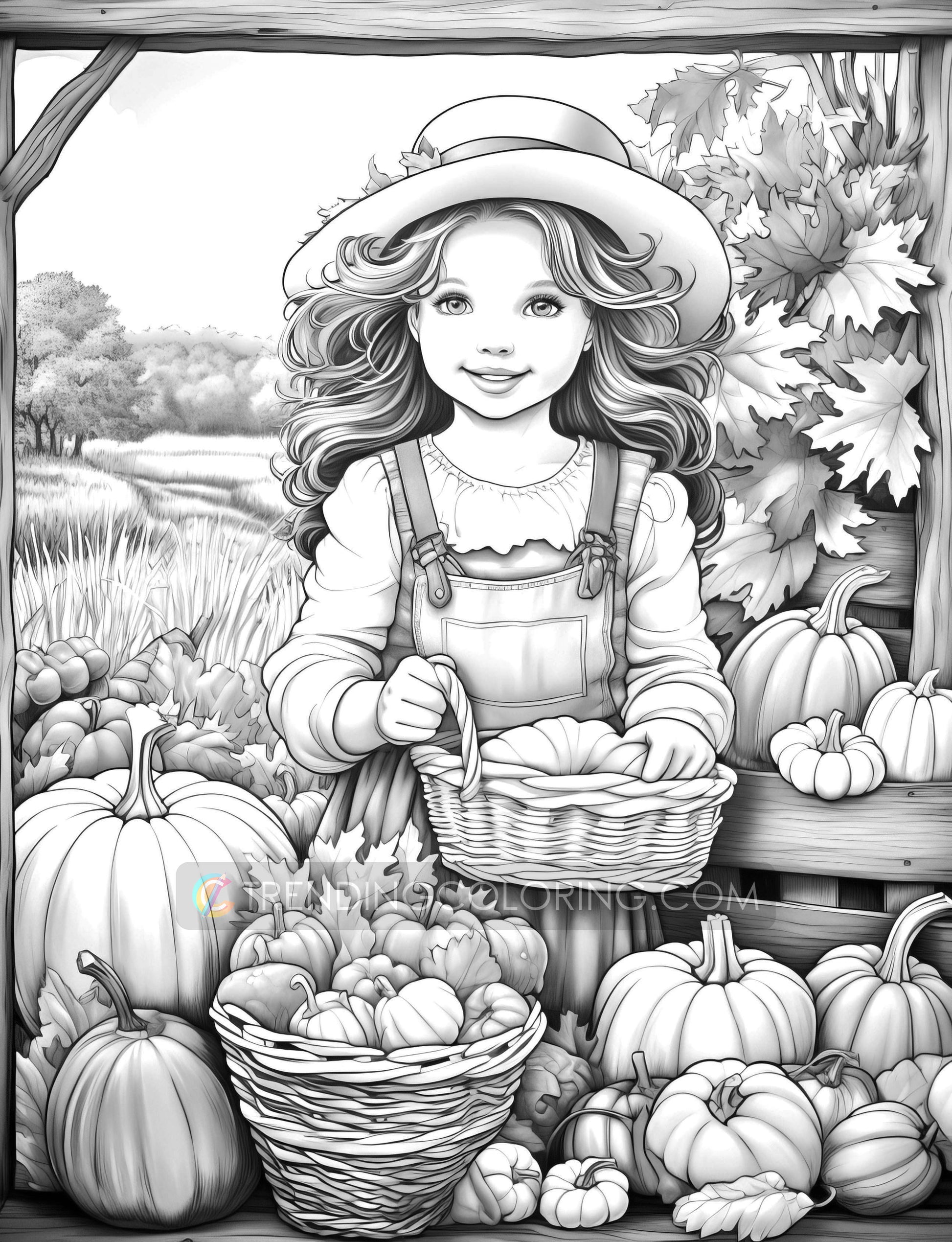 50 Autumn Farmland Grayscale Coloring Pages - Instant Download - Printable PDF Dark/Light – preview 11