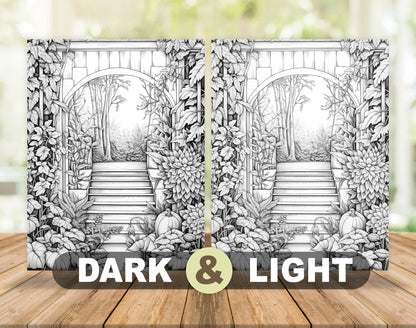 50 Autumn Garden Grayscale Coloring Pages - Instant Download - Printable PDF Dark/Light – preview 4