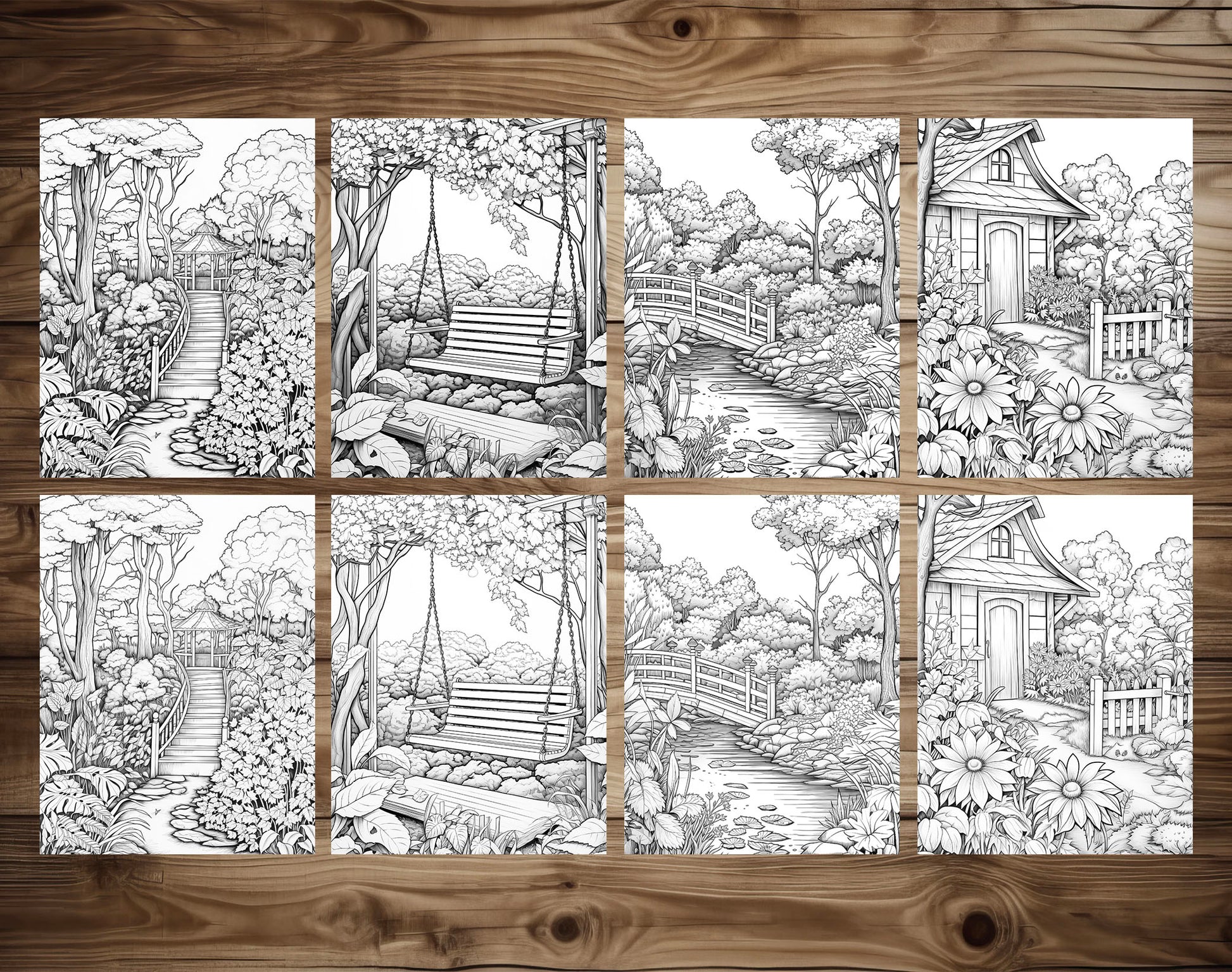 50 Autumn Garden Grayscale Coloring Pages - Instant Download - Printable PDF Dark/Light – preview 5