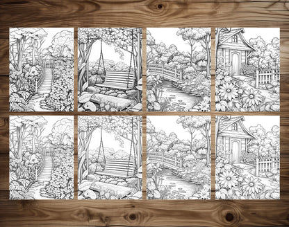 50 Autumn Garden Grayscale Coloring Pages - Instant Download - Printable PDF Dark/Light – preview 5