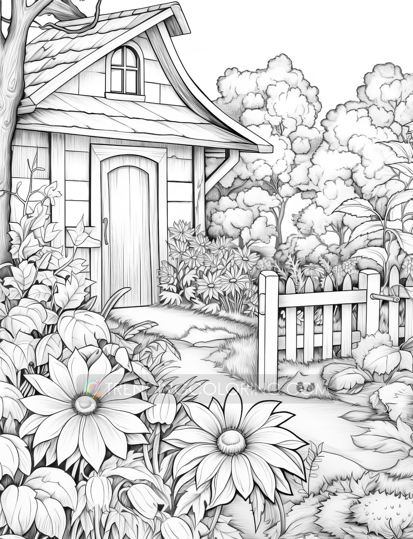 50 Autumn Garden Grayscale Coloring Pages - Instant Download - Printable PDF Dark/Light – preview 7