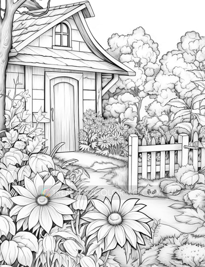 50 Autumn Garden Grayscale Coloring Pages - Instant Download - Printable PDF Dark/Light – preview 7