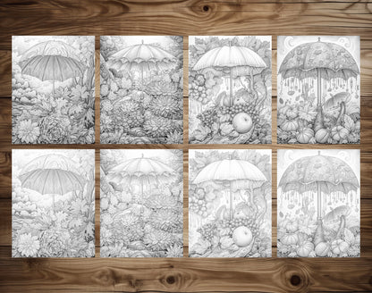 50 Autumn Umbrella Grayscale Coloring Pages - Instant Download - Printable PDF Dark/Light – preview 6