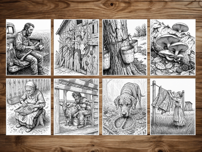 50 Backwoods Grayscale Coloring Pages - PDF Download – preview 10