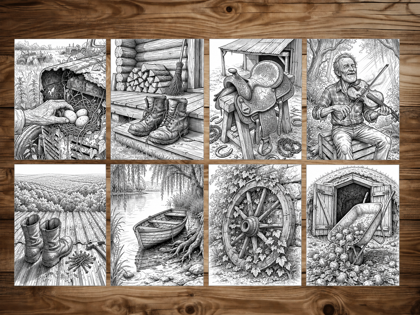 50 Backwoods Grayscale Coloring Pages - PDF Download – preview 6