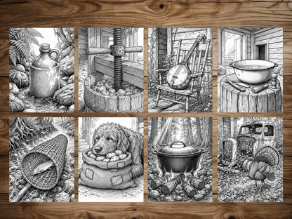 50 Backwoods Grayscale Coloring Pages - PDF Download – preview 7