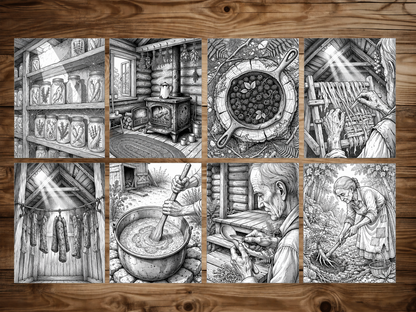 50 Backwoods Grayscale Coloring Pages - PDF Download – preview 8