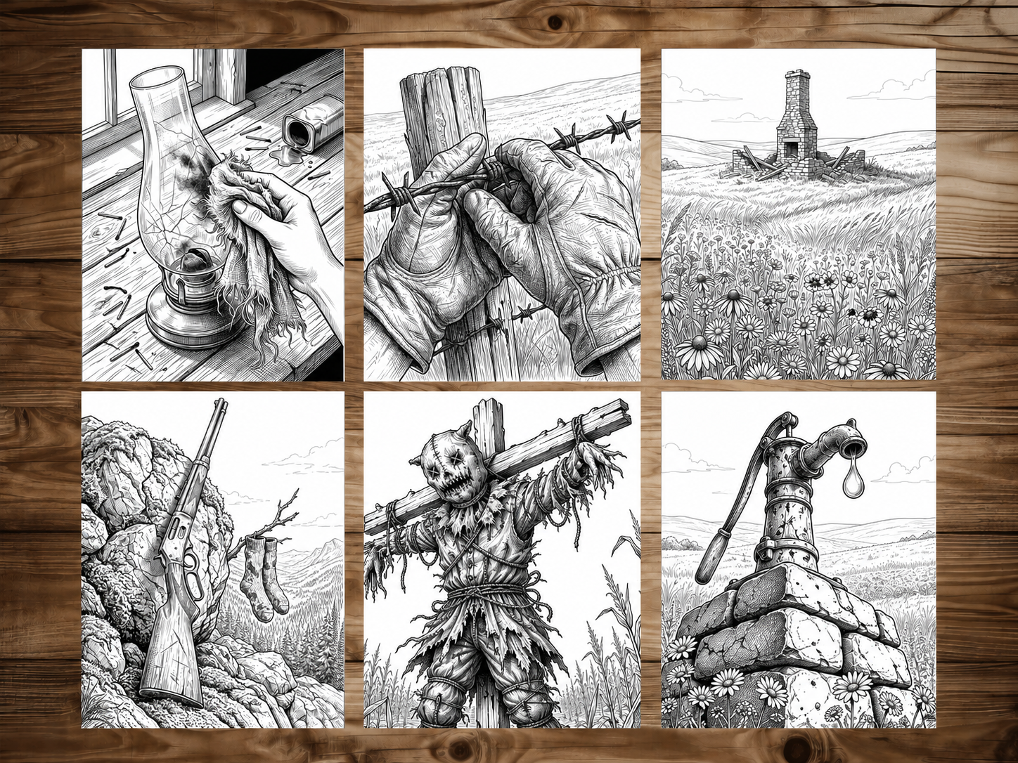 50 Backwoods Grayscale Coloring Pages - PDF Download – preview 9