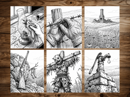 50 Backwoods Grayscale Coloring Pages - PDF Download – preview 9