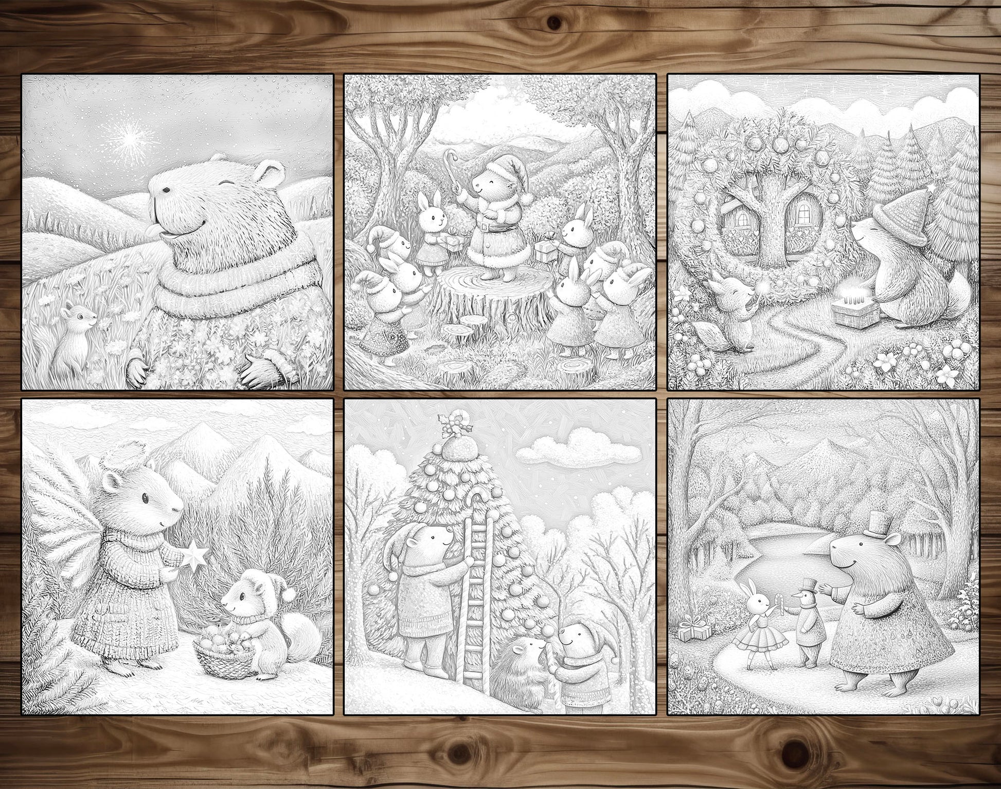 50 Capybara’s Merry Moments Grayscale Coloring Pages – preview 2