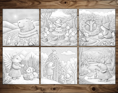 50 Capybara’s Merry Moments Grayscale Coloring Pages – preview 2