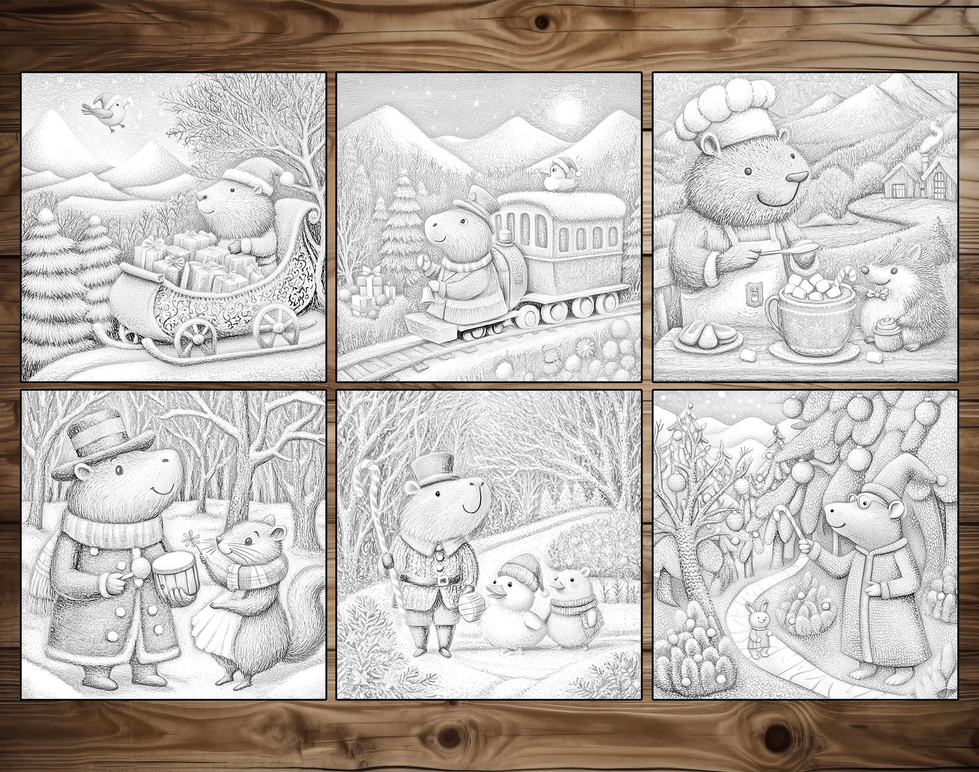 50 Capybara’s Merry Moments Grayscale Coloring Pages – preview 3