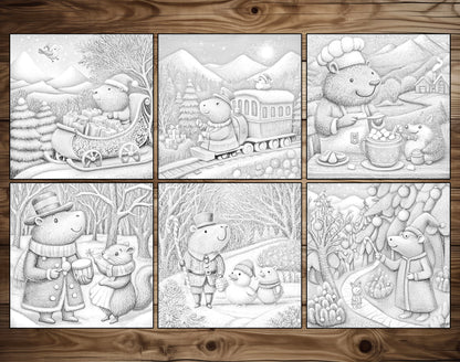 50 Capybara’s Merry Moments Grayscale Coloring Pages – preview 3