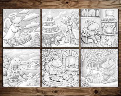 50 Capybara’s Merry Moments Grayscale Coloring Pages – preview 4