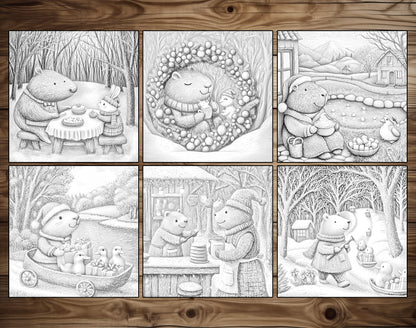 50 Capybara’s Merry Moments Grayscale Coloring Pages – preview 6