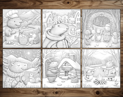 50 Capybara’s Merry Moments Grayscale Coloring Pages – preview 7