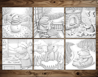 50 Capybara’s Merry Moments Grayscale Coloring Pages – preview 8