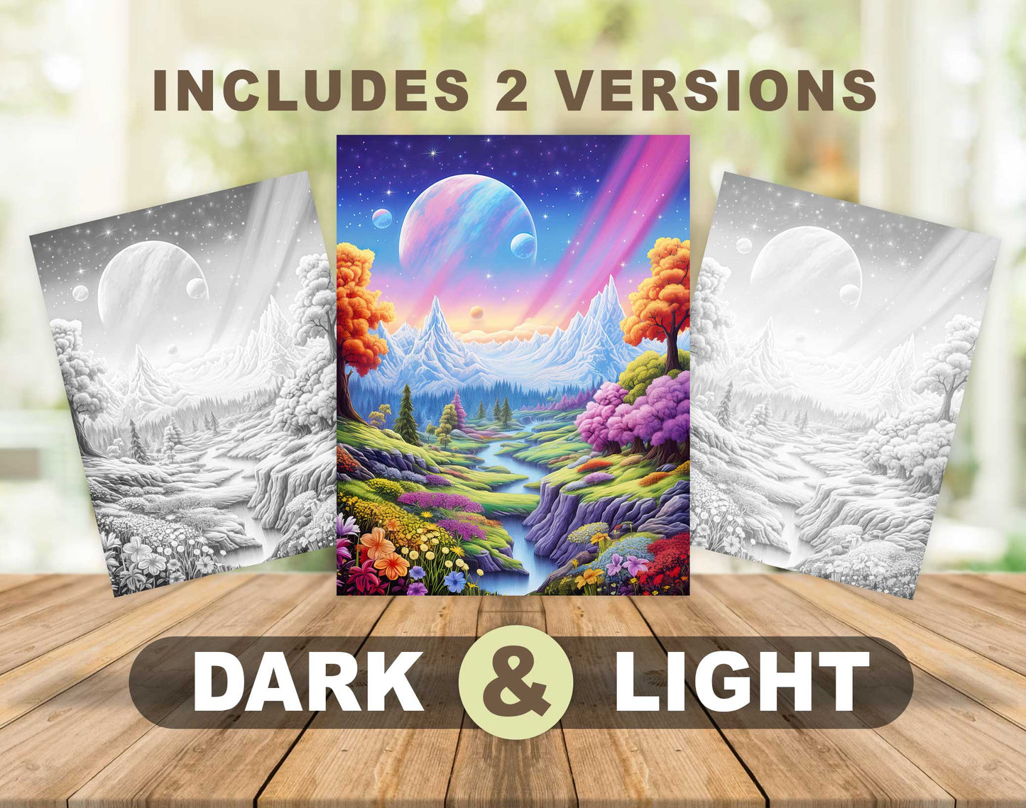 50 Celestial Space Grayscale Coloring Pages - Instant Download - Printable PDF Dark/Light – preview 4