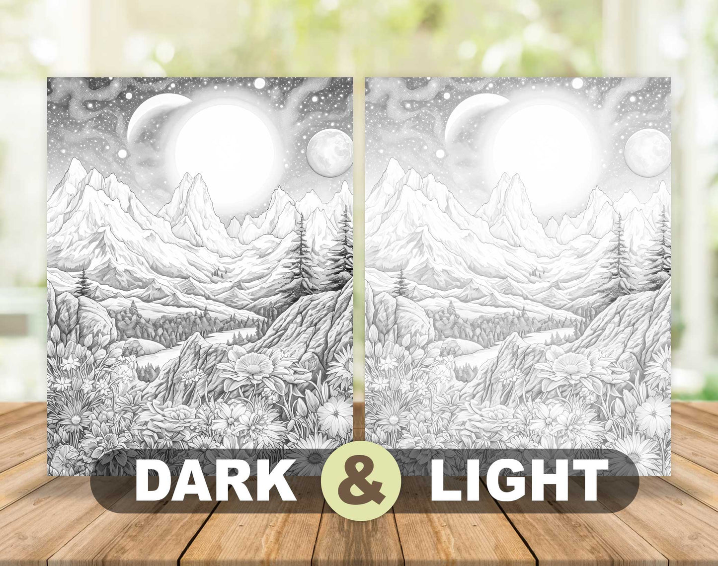 50 Celestial Space Grayscale Coloring Pages - Instant Download - Printable PDF Dark/Light – preview 5