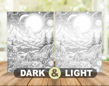 50 Celestial Space Grayscale Coloring Pages - Instant Download - Printable PDF Dark/Light – preview 5