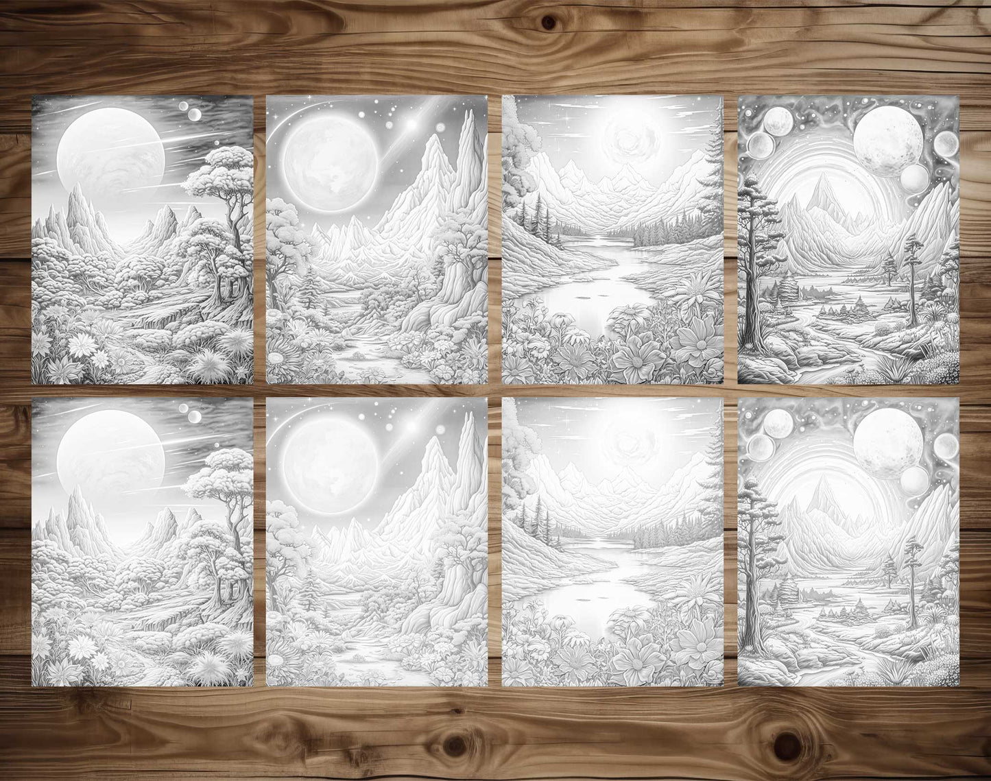 50 Celestial Space Grayscale Coloring Pages - Instant Download - Printable PDF Dark/Light – preview 6