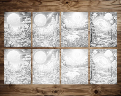 50 Celestial Space Grayscale Coloring Pages - Instant Download - Printable PDF Dark/Light – preview 6