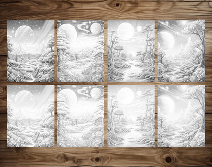 50 Celestial Space Grayscale Coloring Pages - Instant Download - Printable PDF Dark/Light – preview 7