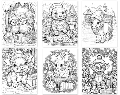 50 Christmas Critter 2 Coloring Pages - Instant Download - Printable PDF – preview 2