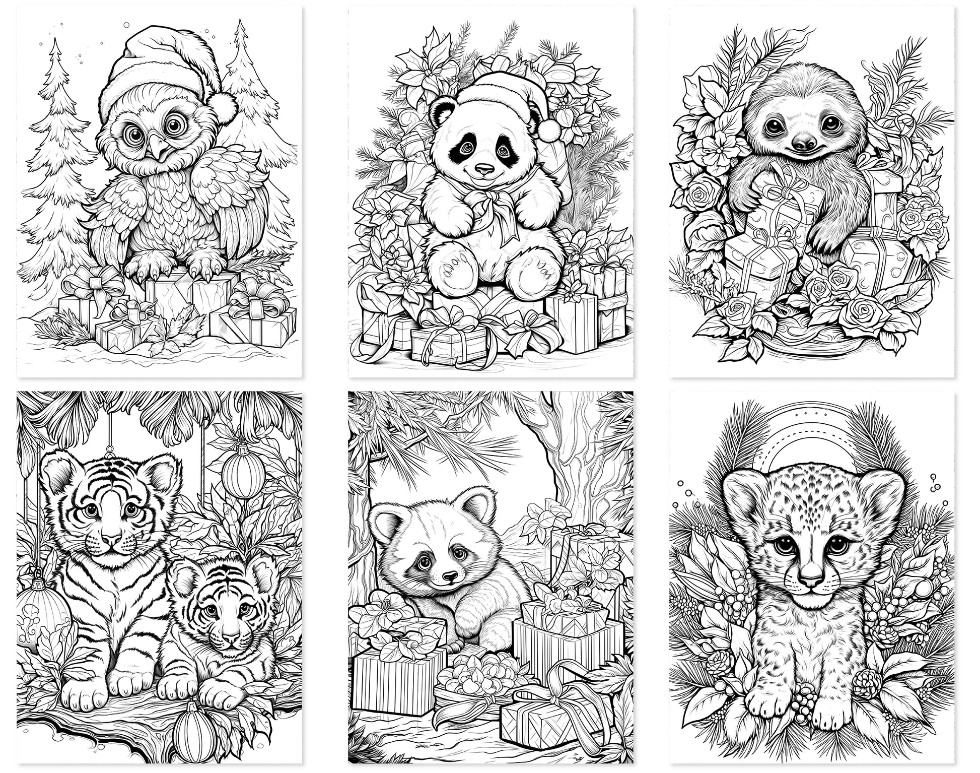50 Christmas Critter 2 Coloring Pages - Instant Download - Printable PDF – preview 3