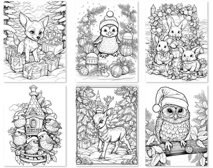50 Christmas Critter 2 Coloring Pages - Instant Download - Printable PDF – preview 5