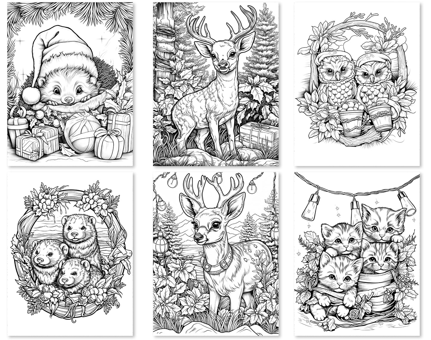 50 Christmas Critter 2 Coloring Pages - Instant Download - Printable PDF – preview 6