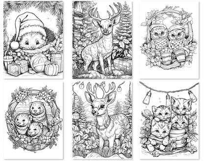 50 Christmas Critter 2 Coloring Pages - Instant Download - Printable PDF – preview 6