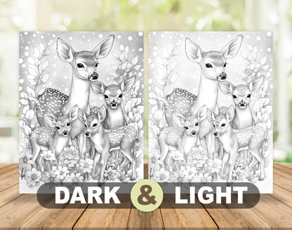50 Christmas Critters Grayscale Coloring Pages - Instant Download - Printable PDF Dark/Light – preview 5