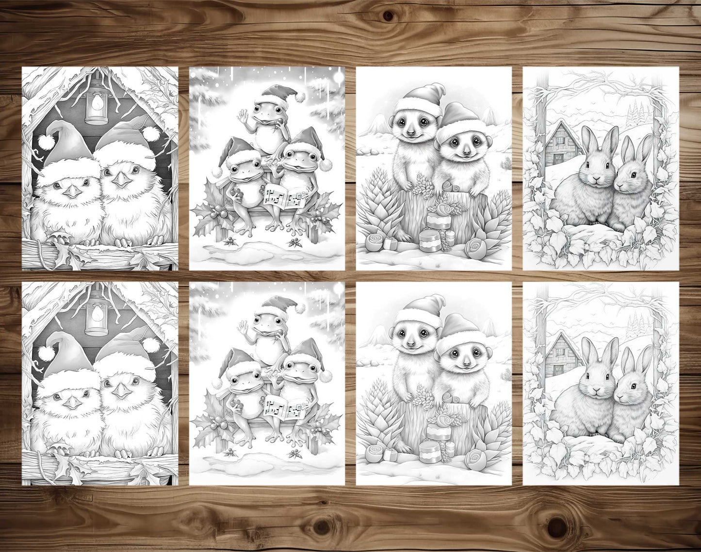50 Christmas Critters Grayscale Coloring Pages - Instant Download - Printable PDF Dark/Light – preview 7