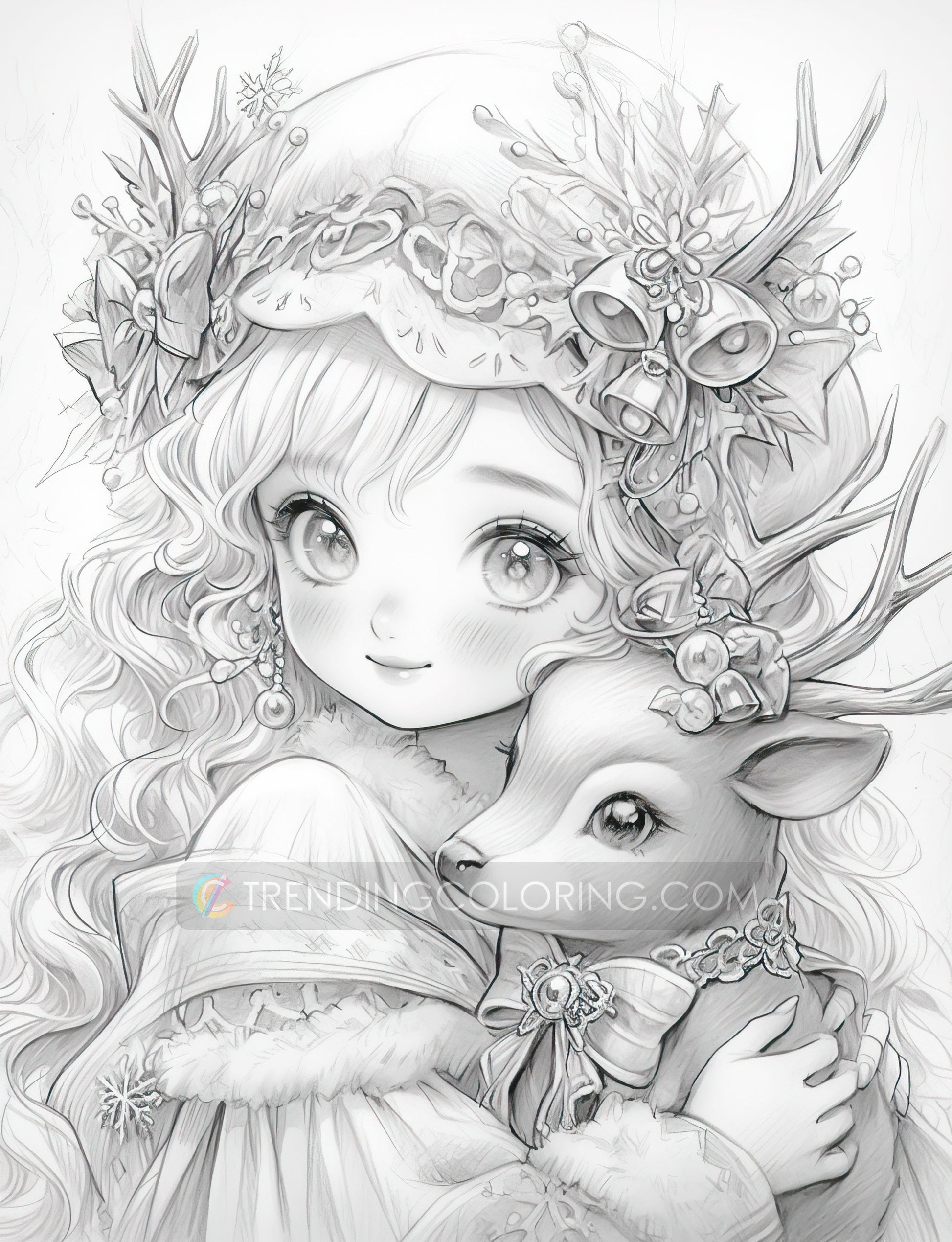 50 Christmas Darlings Grayscale Coloring Pages - Instant Download - Printable PDF Dark/Light – preview 10
