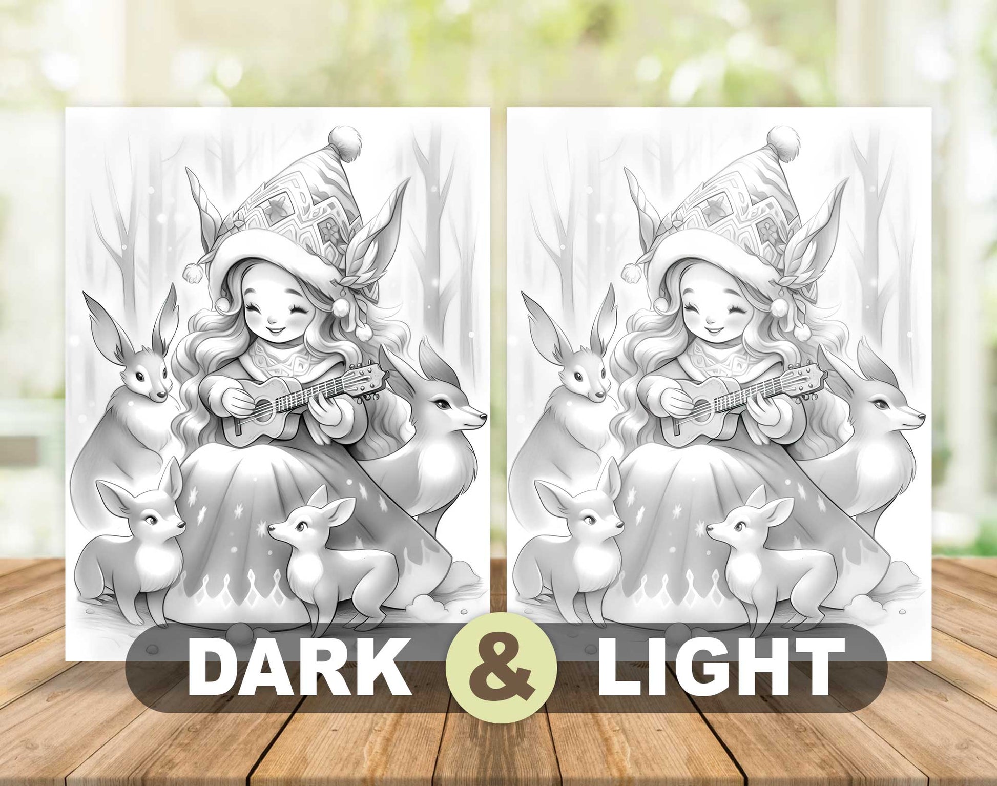 50 Christmas Darlings Grayscale Coloring Pages - Instant Download - Printable PDF Dark/Light – preview 5