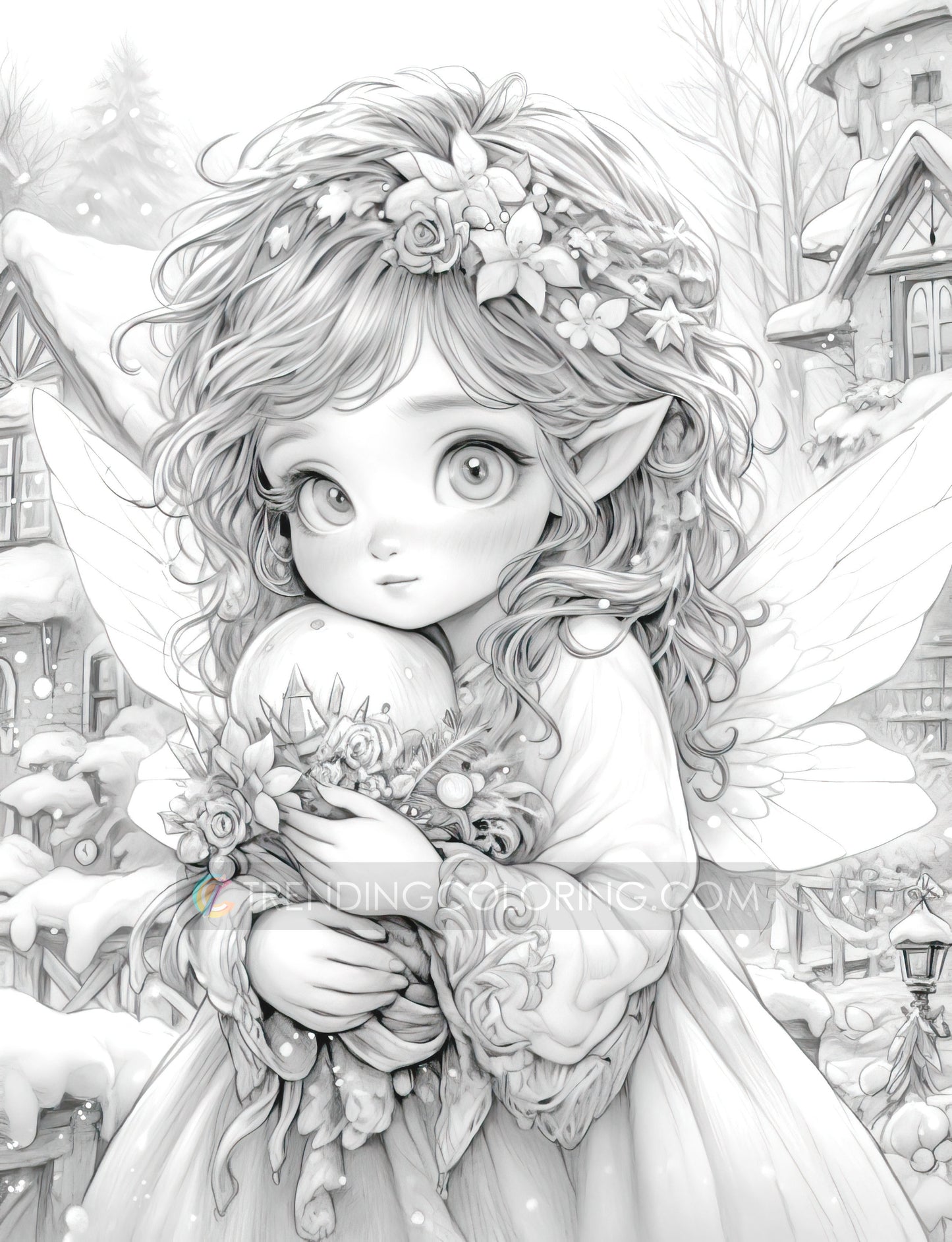 50 Christmas Darlings Grayscale Coloring Pages - Instant Download - Printable PDF Dark/Light – preview 8
