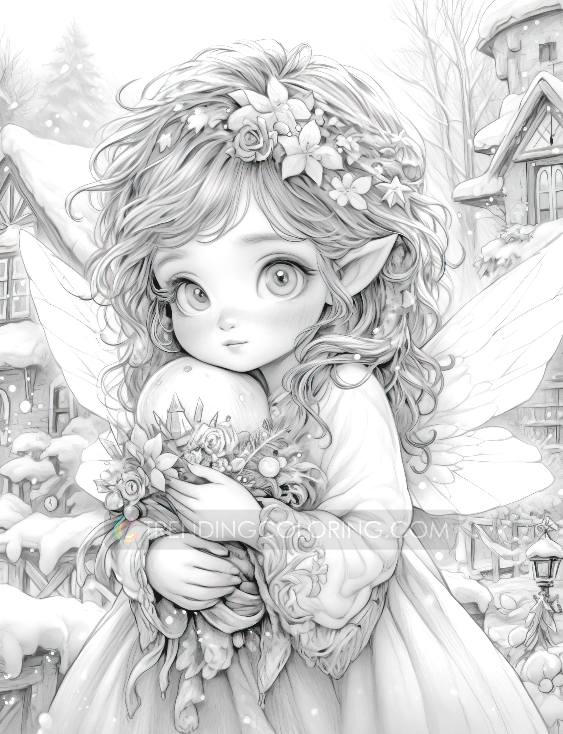 50 Christmas Darlings Grayscale Coloring Pages - Instant Download - Printable PDF Dark/Light – preview 8