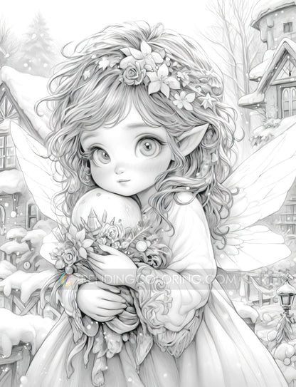50 Christmas Darlings Grayscale Coloring Pages - Instant Download - Printable PDF Dark/Light – preview 8