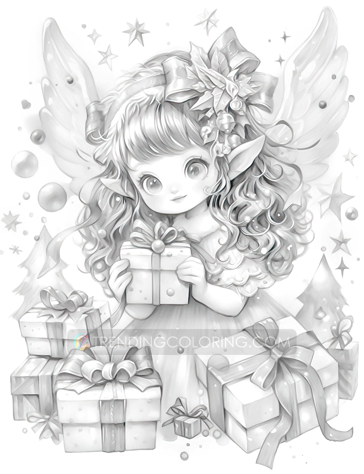 50 Christmas Darlings Grayscale Coloring Pages - Instant Download - Printable PDF Dark/Light – preview 9