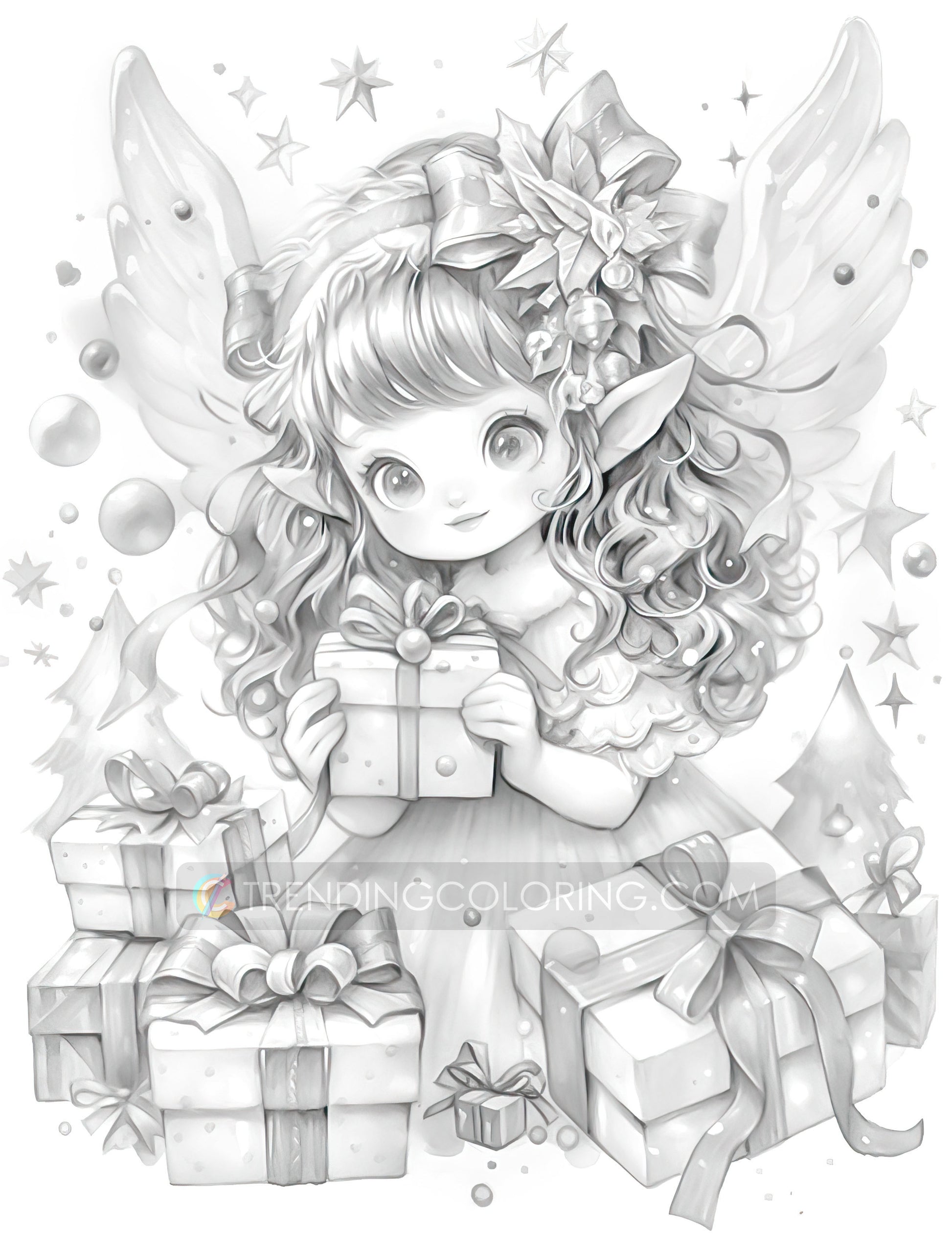 50 Christmas Darlings Grayscale Coloring Pages - Instant Download - Printable PDF Dark/Light – preview 9