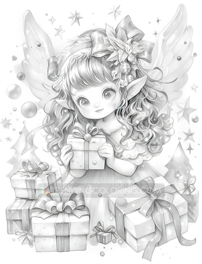 50 Christmas Darlings Grayscale Coloring Pages - Instant Download - Printable PDF Dark/Light – preview 9